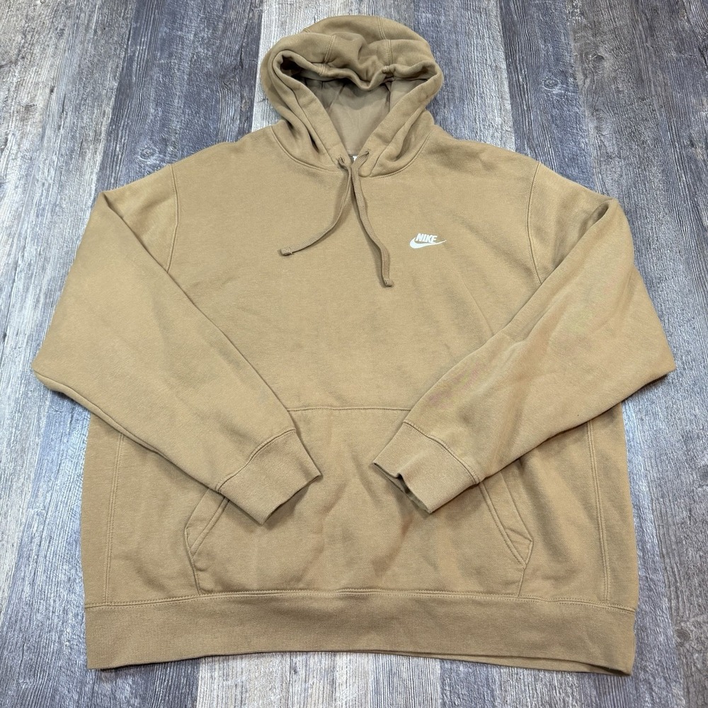 Nike Sportswear Club Fleece Pullover Hoodie Tan Khaki Sweatshirt Mens XL BV2654